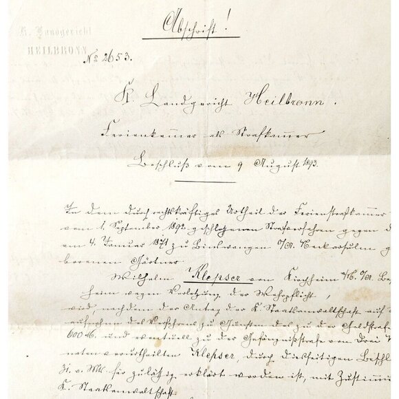 1893 Subpoena Charges Of Wilhelm Klepser Draft Dodging Military Law Germany E88L